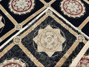 Large Needlepoint Rug 10x13, Panel Design, Black and Beige, Wool Needlepoint Carpet 10 x 13, English Garden, Handwoven Area Rug, Living Room