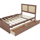 Full Size Wood Storage Platform Bed with 4 Drawers, Rattan Headboard, Espresso