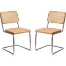 Dining Chairs Set of 2, Velvet Rattan Side Accent Chairs with Chrome Legs, Modern Mid Century Breuer Designed Chairs, Upholstered Dining Living Room Kitchen Chairs