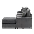 Modular Corduroy Sectional Sofa with Bluetooth Speakers, USB Charger, Cup Holders, Storage, and Ottoman in Dark Gray