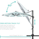10 Foot Solar LED Cantilever Patio Umbrella With 360 Degree Rotation And Integrated Lights