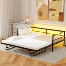 Twin Size Metal Daybed with LED and Adjustable Trundle, Pop Up Trundle, Black