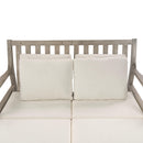 Outdoor Daybed, Patio Daybed with Four Pillows, Wooden Outdoor Bed with Curved Armrests for Poolside, Backyard, Garden