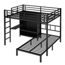 Full XL Over Twin Metal Bunk Bed with Folding Desk, Closet with LED ,Space-Saving/Noise Reduced, Black