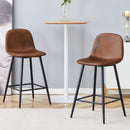 Brown Techno-Fabric Bar Chair Set - Two Pieces, Rounded Backrest, Black Metal Legs, Multiple Colors
