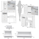 37' Middle Size Left Drawer Desktop Vanity Table + Cushioned Stool, Extra Large Right sliding mirror, Multi Layer High Capacity Storage, Practical Fashionable Dresser, Suitable For Large Space