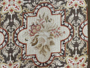 Needlepoint Runner Rug 2.8 x 9.8, Brown and Beige, Handwoven Handmade Floral French European Design, Vintage Flatweave 10ft Wool Runner Rug