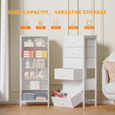 White Tall Dresser With Six Fabric Drawers For Organization