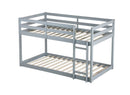 Solid Wooden , Solid Rubber Wooden Twin over Twin Floor Bunk Bed with Ladder ,Upper and Bottom Bed Platforms crafted with Strengthened Slats ,Grey