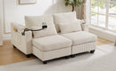 Convertible Chaise Lounge 63' Loveseat Sofa Bed with USB Ports, Cup Holders, Phone Holder, Storage, Beige Corduroy
