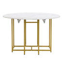 TOPMAX Space-Saving 5-Piece Extendable Kitchen Dining Table Set for Small Spaces - Round Faux Marble Top with Golden Frame, 4 Upholstered Chairs, Compact Foldable Design,White+Black