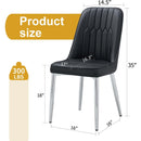 6 modern dining chairs, sleek PU backrest, and silver metal legs bring a comfortable home experience to the kitchen, bedroom, and office.Black PU Chairs with Simple Line Designs On The Backrest.