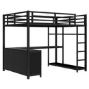 Metal Loft Bed with Wardrobe and L-shaped Desk, Full Size Loft Bed with Storage Cubes and Shelves, Loft Bed for Kids Teens Adults, Black