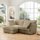 Slipcovered Sectional 2 Seater Sofa Couch with Convertible Ottoman, Wide and Deep Seat L Shaped Sofa with Detachable Cover and Soft Multiple Big Pillows,Camel Corduroy Fabric