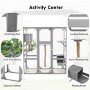 Outdoor Cat House, DIY Cat Enclosure Catio with Double Enter Doors, Light Grey Pine Wood, 62.8'L x 32.2'W x 68.5'H