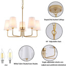 Five Light Gilded Farmhouse Chandelier With White Shades