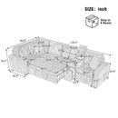 L-shaped Convertible Sofa Bed with Pull-Out Bed, Cup Holders, and Storage Space, Blue Chenille, 120.5'