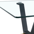 Table and chair set.79'x31.5' Inch Tempered Glass Tabletop With X-shaped Black Metal Table Legs,Wood Grain Textured MDF Crossbeam.Paired With 10 Black PU Dining Chairs with Walnut Color Metal Leg.