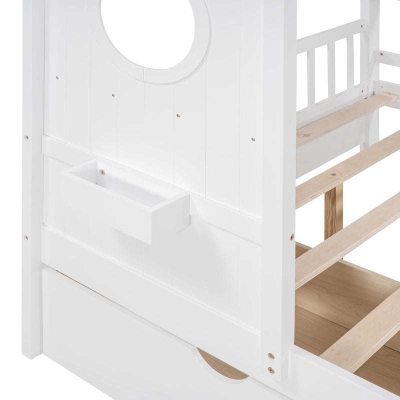 Wooden Full Size House Bed with 2 Drawers,Kids Bed with Storage Shelf, White