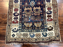 Antique Caucasian Kazak Rug 2.5 x 4, Navy Blue and Ivory, Hand Knotted Handmade Wool Rug