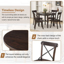 TREXM 5-piece Dining Set, Retro Simple Round Table and 4 Chairs with X-shaped Backrest for Kitchen, Dining Room and Living Room (Espresso)
