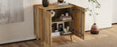 TREXM Wood Accent Cabinet with Storage, Rustic Mango Wood Storage Cabinet with Fluted Design and Adjustable Shelf for Dining Room, Kitchen, and Living Room (Natural)