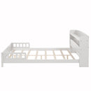 Full Pine Wood Bed with Bookcase Headboard ,LED Motion Sensor Light, Bed Guardrails,White