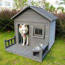 Large balcony doghouse, 44.2' long x 44.6' wide x 44.6' high solid wood asphalt roof dog house for large dogs with large terrace, weatherproof large dog house,Complimentary a good cleaning mat