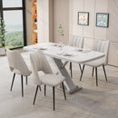 5-Piece Dining Table and Chair Set, Including 4 Beige Chairs and a Retractable Dining Table in White, Suitable For 4 to 6 People's Dining Tables, Suitable for Kitchens and Living Rooms
