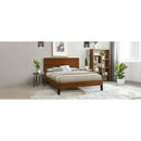 Mid-Century Modern Solid Wood Bed Frame King Size Platform Bed with Three-Piece Headboard Design, No Box Spring Needed, Brown