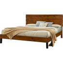 Mid-Century Modern Solid Wood Bed Frame King Size Platform Bed with Three-Piece Headboard Design, No Box Spring Needed, Brown