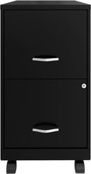 Two-Drawer Mobile File Cabinet Black With Locking Drawers 14.2 X 18 X 26.5 Inches Steel