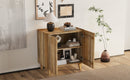 TREXM Wood Accent Cabinet with Storage, Rustic Mango Wood Storage Cabinet with Fluted Design and Adjustable Shelf for Dining Room, Kitchen, and Living Room (Natural)