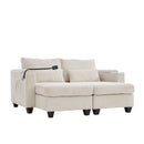 Convertible Chaise Lounge 63' Loveseat Sofa Bed with USB Ports, Cup Holders, Phone Holder, Storage, Beige Corduroy