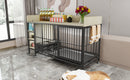 Large pet cage with storage rack, drawers with stainless steel food and water basin, made of iron frame and MDF material, sturdy, exquisite, and practical (black+beige)