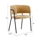 Modern Upholstered Arm Dining Chair Set of 2, Yellow Fabric, Metal Legs