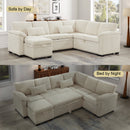 97 Inch L-Shaped Corner Sectional Sofa Couch with Seat and Storage Ottoman,Chenille Fabric Corner Couch with 7 Seats & 2 Pillows for Living Room, Beige