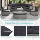 Elegant Patio Furniture Set Outdoor Daybed Rattan Sectional with Cushions and Center Table, Grey, Iron + Rattan