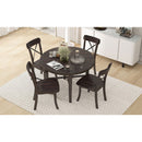 TREXM 5-piece Dining Set, Retro Simple Round Table and 4 Chairs with X-shaped Backrest for Kitchen, Dining Room and Living Room (Espresso)