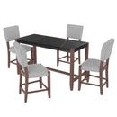 5-Piece Counter Height Dining Set, Faux Marble Bar Table with 4 Upholstered Chairs, Mid-Century Style for Kitchen or Small Spaces