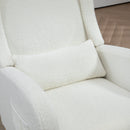 25.4'W Modern Rocking Chair for Nursery, Mid Century Accent Arm Rocker With Retractable Footrest, Side Pocket, Comfy Upholstered Wingback Wooden Glider Chair for Living Room Baby Kids Room. Ivory