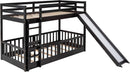 Twin Over Twin Floor Bunk Bed With Slide And Ladder