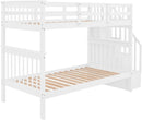 Twin Over Twin Bunk Bed With Stairs Solid Wood White