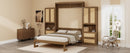 Full Size Solid Wood With Rattan Murphy Bed Cabinet Space-Saving Bed with 2 Side Cabinet Storage Shelves, Perfect for Guest Room, for Bed Room, Guest Room, Home Office, Walnut