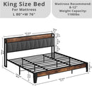 King Size Bed Frame With Storage Headboard And USB Charging Ports