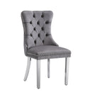 Elegant Grey Velvet Dining Chairs with Silver Mirrored Finish Legs - Set of 2, 19.7'L x 24'D x 36.2'H, Luxurious Dining Room Addition