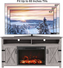 Rustic Fireplace TV Stand 65 Inch with Barn Doors Grey Wash