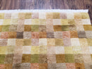 4x6 Tibetan Rug, Modern Abstract Handmade Area Rug, Checkerboard Pattern, Neutral Ivory Gold Tan Colors, Soft Pile, Mid Sized Rug, Nepali