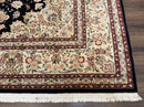 Sino Persian Rug 9x12, Black and Beige, Floral Medallion, Wool & Silk, Handmade
