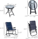 Three Piece Outdoor Patio Furniture Set With Glass Coffee Table And Two Folding Padded Rocking Chairs Navy Blue